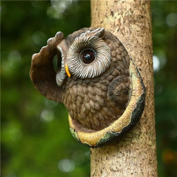 Zhaomeidaxi Tree Faces Garden Decor Owl Tree Hugger  Tree Faces Garden Decor Owl Tree Hugger Polyresin Outdoor Owl Decor Owl Statue